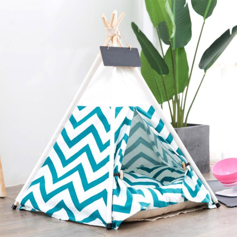 Modern Boho Dog Teepee with Removable Plush Dog Bed Cushion