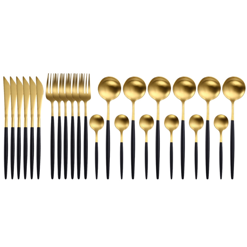 24-Piece Flatware Cutlery Set in Matte Gold and Black