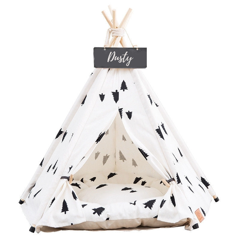 Modern Boho Dog Teepee with Removable Plush Dog Bed Cushion