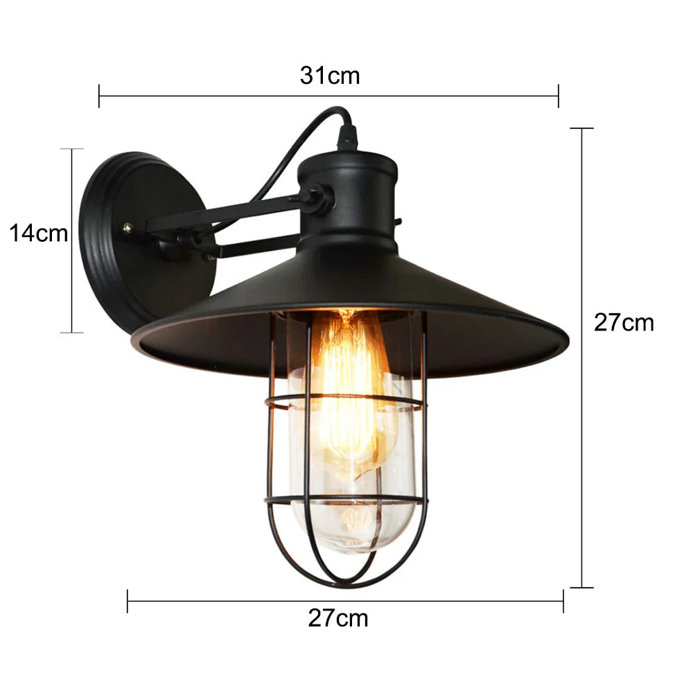 Industrial Wall Light – Unique Wall Lamp with Matte Black Metal Shade and Clear Glass Diffuser