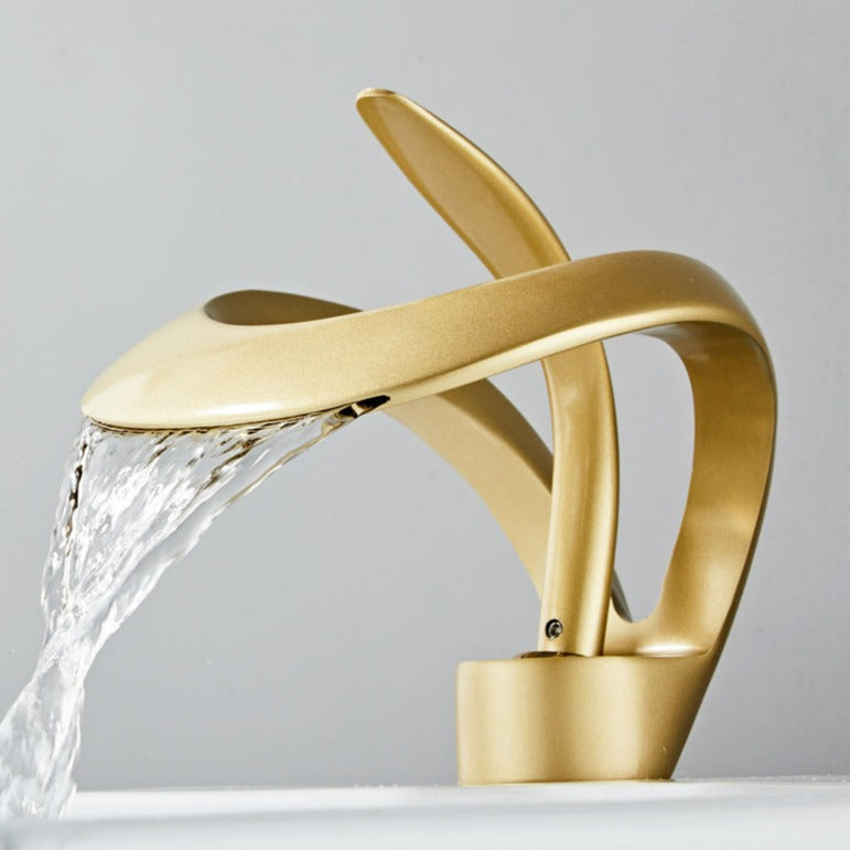 Modern Waterfall Bathroom Faucet in Brushed Gold by Taavita