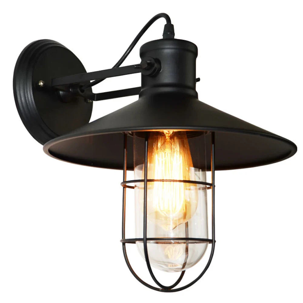 Industrial Wall Light – Unique Wall Lamp with Matte Black Metal Shade and Clear Glass Diffuser