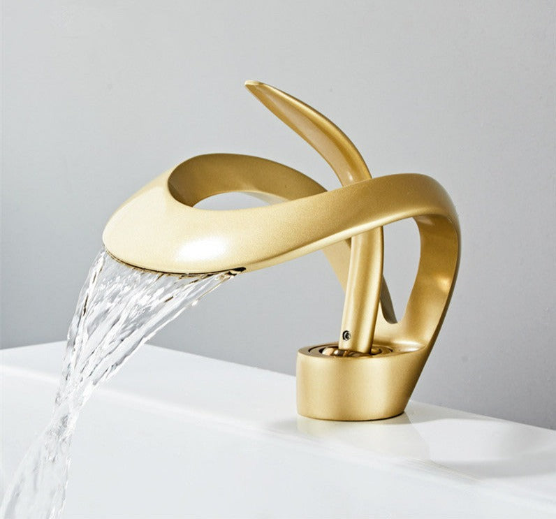 Modern Waterfall Bathroom Faucet in Brushed Gold by Taavita