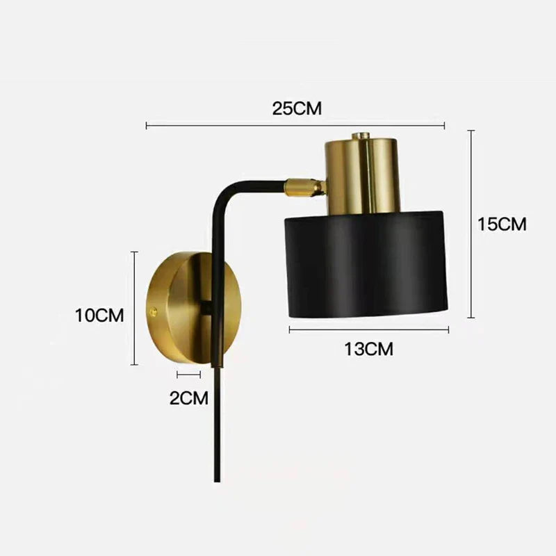 Wall Lamp for Bedroom with Cable, Elegant Black-Gold Design