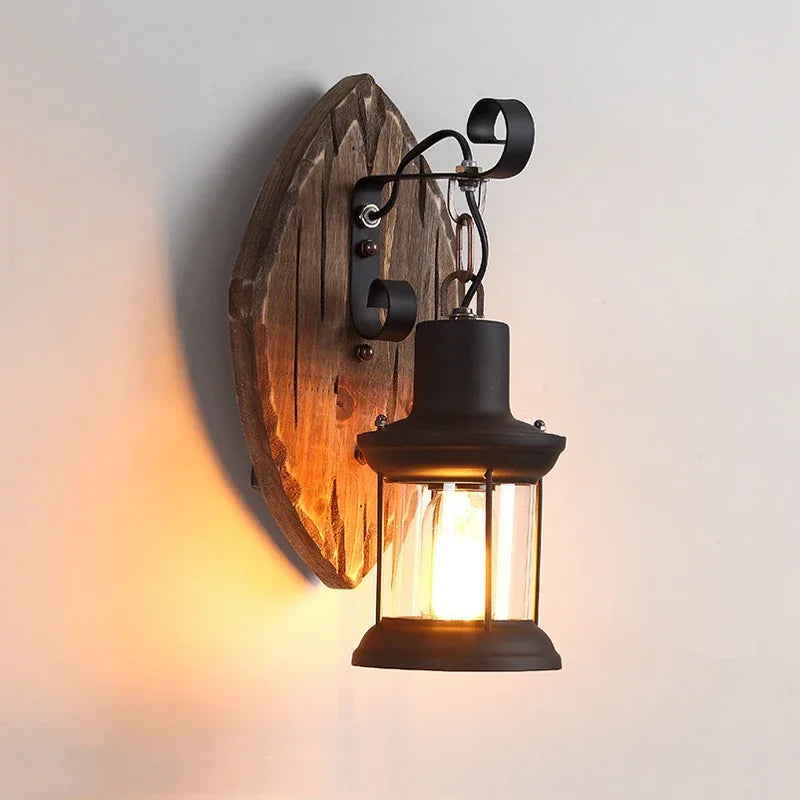 Taavita Industrial Wood Wall Lamp – Modern Wall Light with Robust Diamond-Shaped Wooden Base