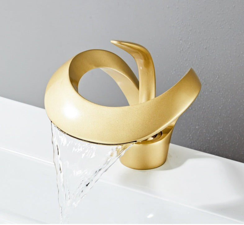 Modern Waterfall Bathroom Faucet in Brushed Gold by Taavita