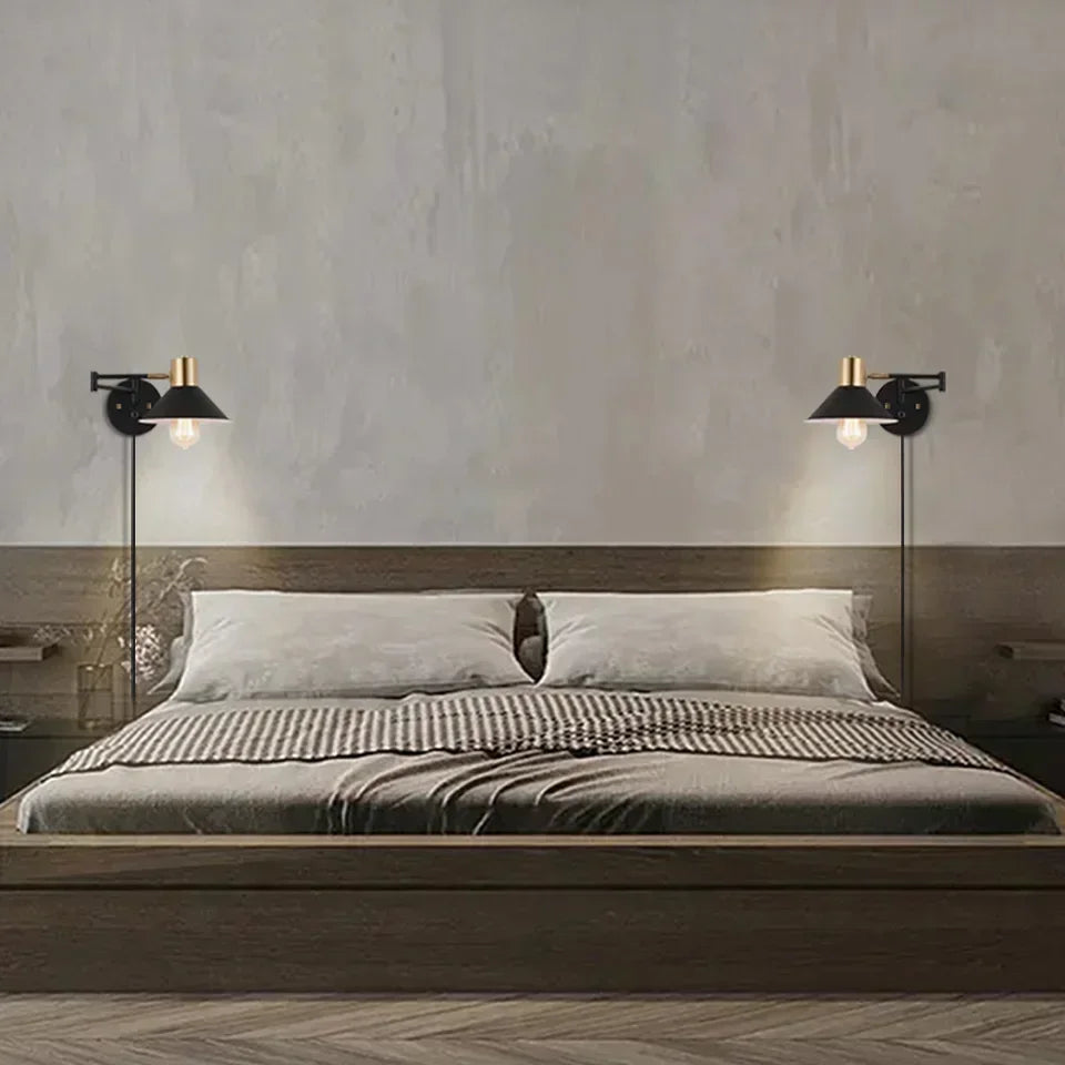 Taavita Wall Lamp Bedroom with Plug in Black and Gold Accents