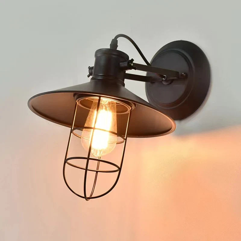 Industrial Wall Light – Unique Wall Lamp with Matte Black Metal Shade and Clear Glass Diffuser