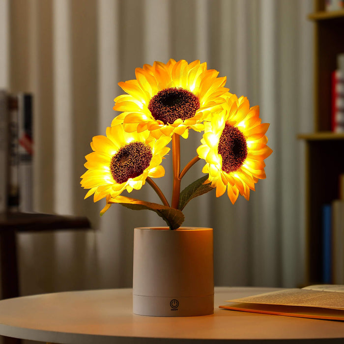 Shimmering Sunflower Lamp | Nature-Inspired Floral LED Table Light | USB Rechargeable | Elegant Decor