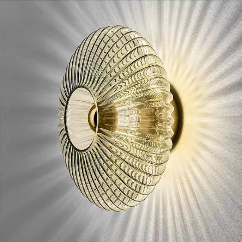 Taavita Vintage Striped Glass Round Disc 1-Light Wall Lamp