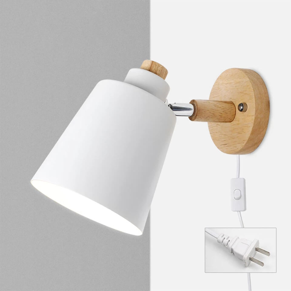 Minimalistic Taavita Barrel Shade Wooden Chassis Plug 1-Light Wall Lamp