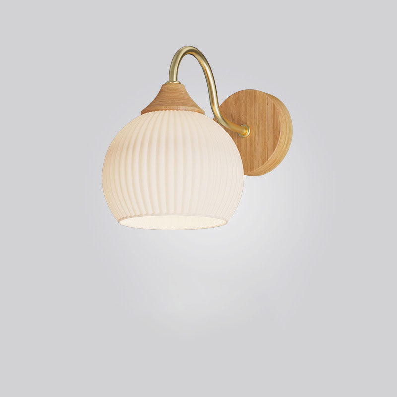 Taavita Striped Glass Wall Lamp made of Round Wood, 1-Light