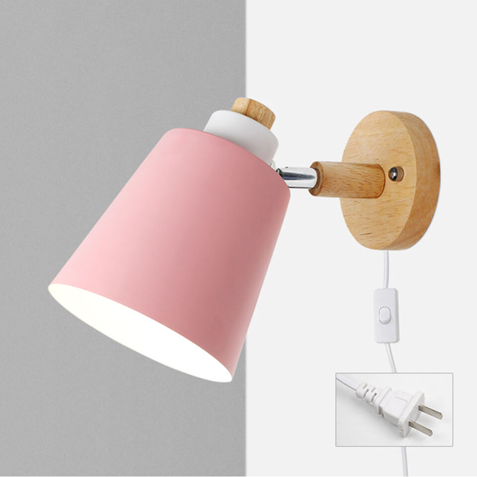 Minimalistic Taavita Barrel Shade Wooden Chassis Plug 1-Light Wall Lamp