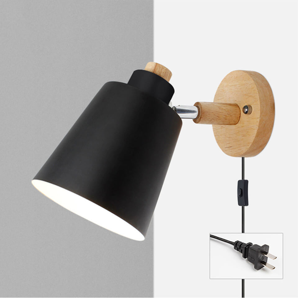 Minimalistic Taavita Barrel Shade Wooden Chassis Plug 1-Light Wall Lamp