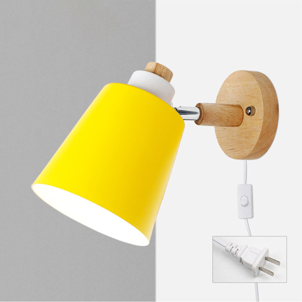 Minimalistic Taavita Barrel Shade Wooden Chassis Plug 1-Light Wall Lamp