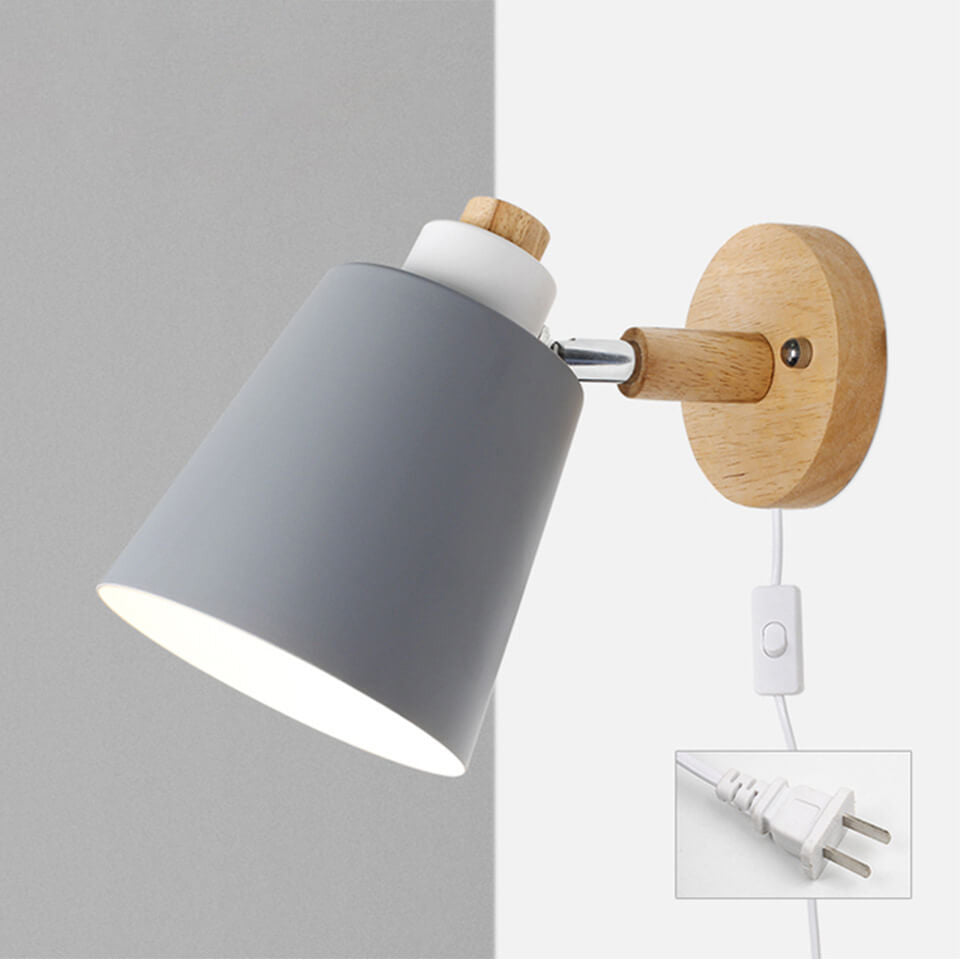 Minimalistic Taavita Barrel Shade Wooden Chassis Plug 1-Light Wall Lamp