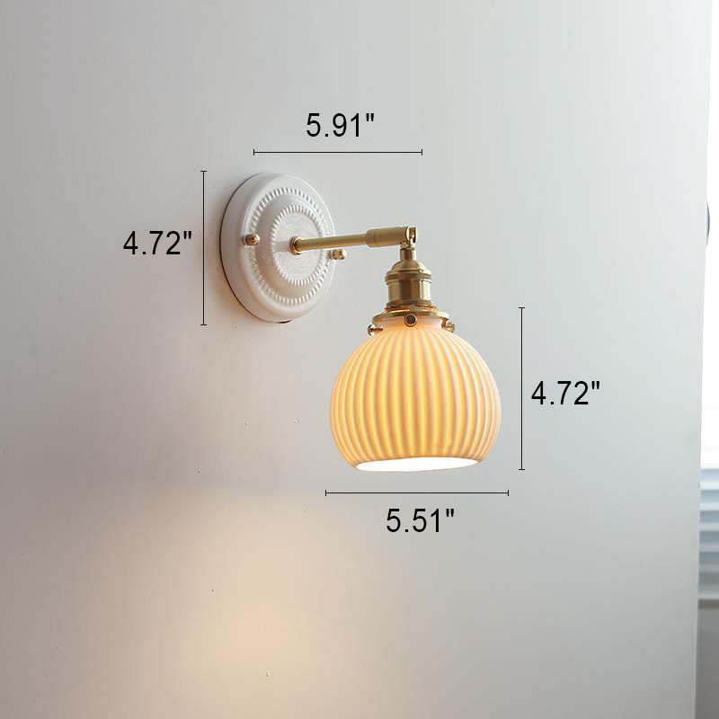 Taavita Vintage Wall Lamp made of Brass with 1 Ceramic Light - Modern Design in White and Copper, for Night/Living Room/Bedroom/Office, 110 V-240 V