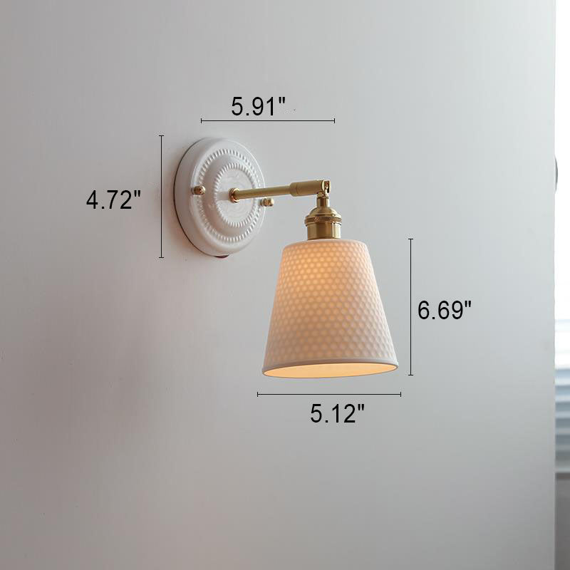 Taavita Vintage Wall Lamp made of Brass with 1 Ceramic Light - Modern Design in White and Copper, for Night/Living Room/Bedroom/Office, 110 V-240 V