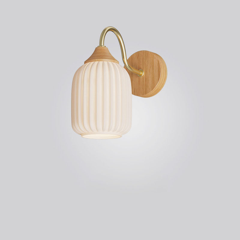 Taavita Striped Glass Wall Lamp made of Round Wood, 1-Light