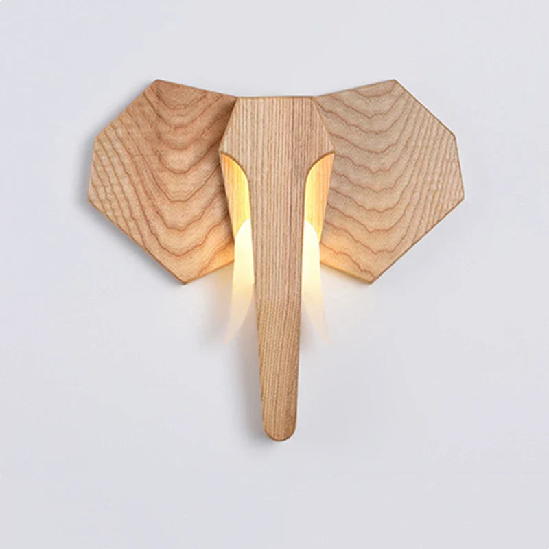 Taavita Holz Design Wall Lamp - Carved Elephant Head, for Children's Room and Creative Interior Design