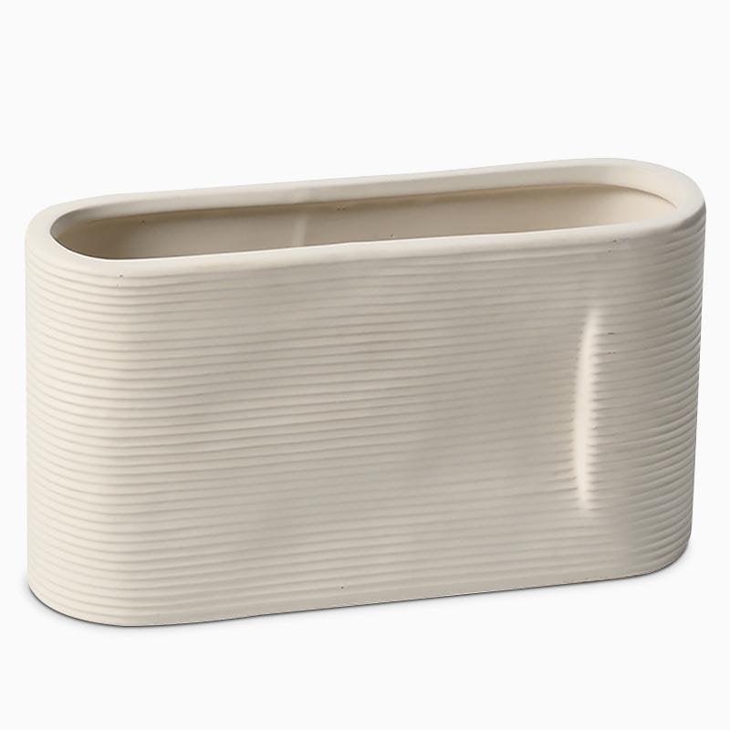 2-Piece Ceramic Flower Vases with Oval White Stripe Design