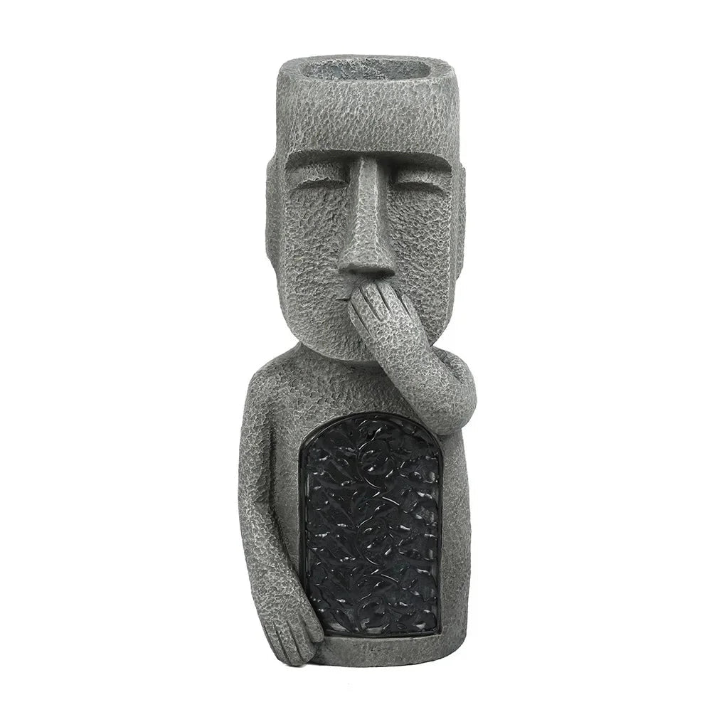 Granite Moai statue featuring a distinct "Speak" variant design, characterized by its grey color and classic Easter Island sculpture style, perfect for garden decor.