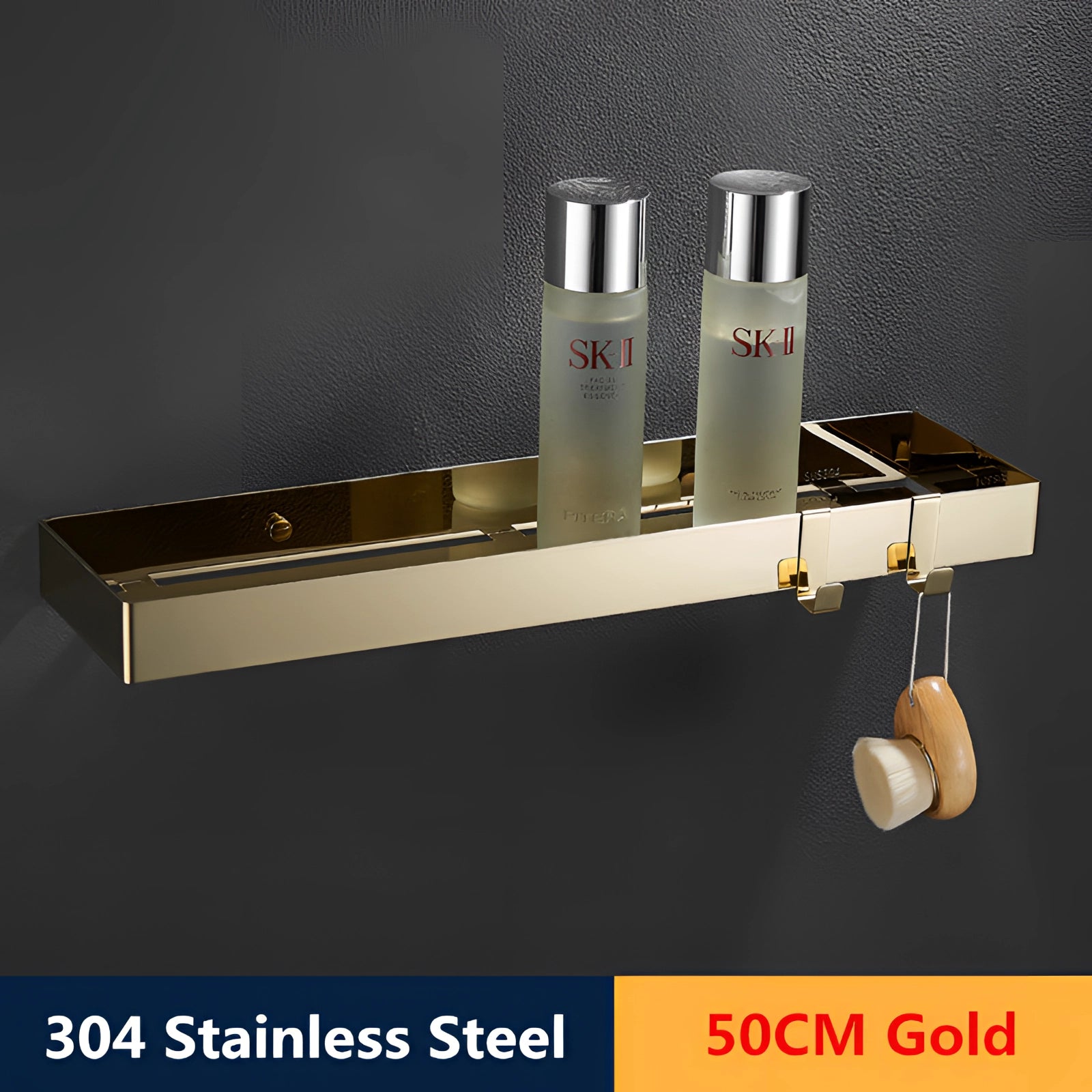 30cm Gold Stainless Steel Wall Shelf - Luxury Bathroom Organizer