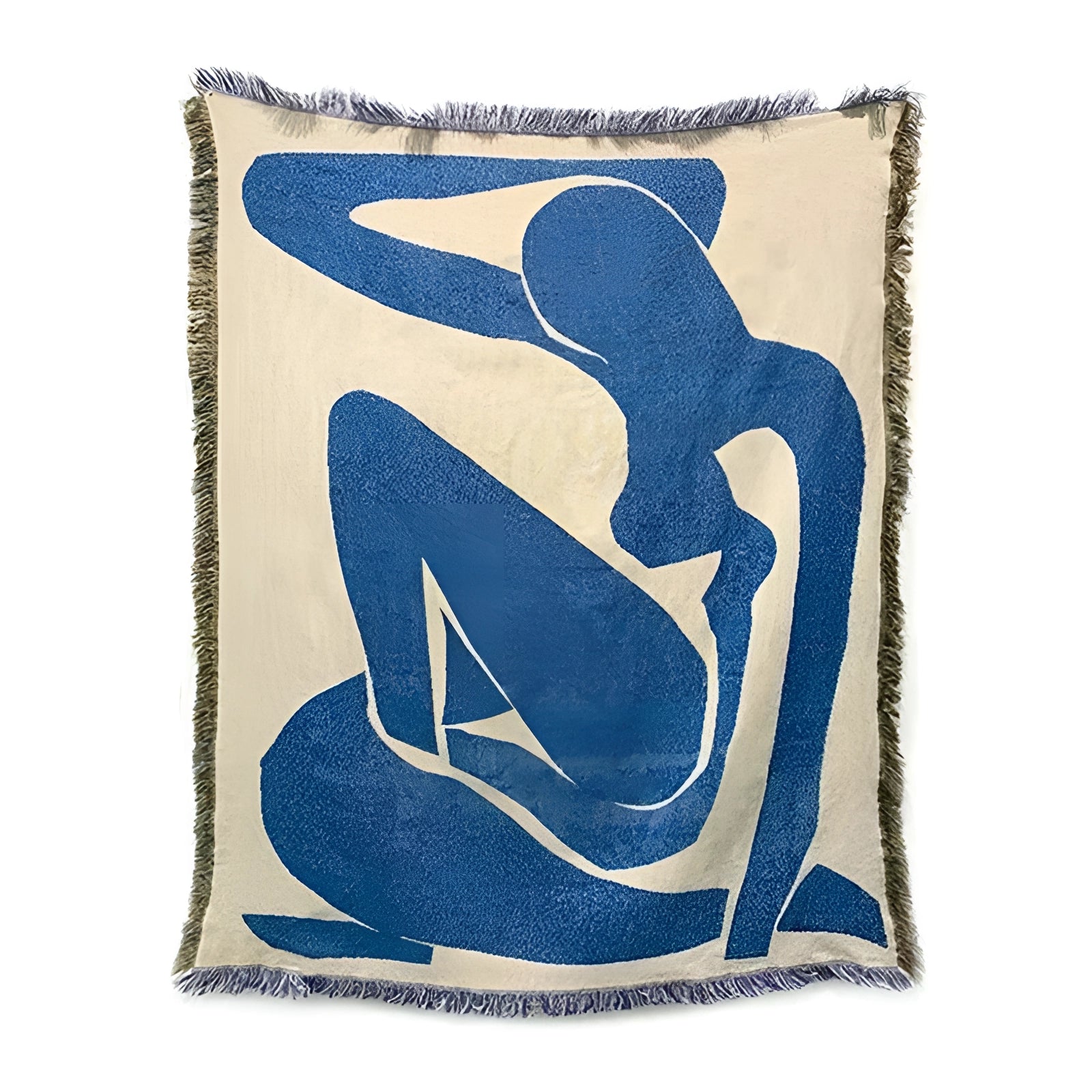 Abstract art tapestry featuring a modern design in blue and white colors, displayed as a rectangular wall hanging decor piece with intricate patterns and artistic elements.