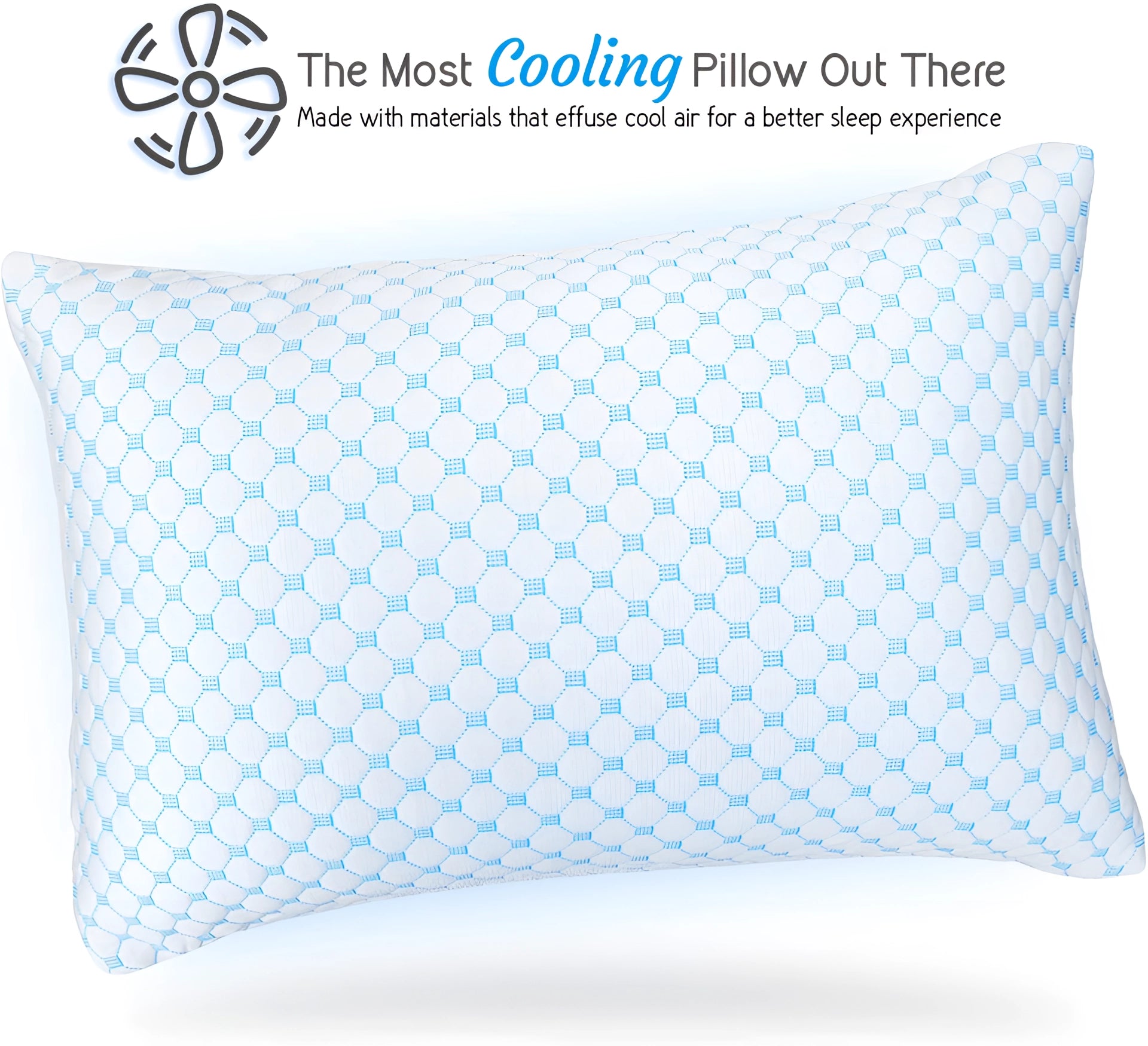 Adjustable cooling gel memory foam pillow with customizable firmness, featuring a rectangular shape and an azure-colored textile cover placed on a couch.