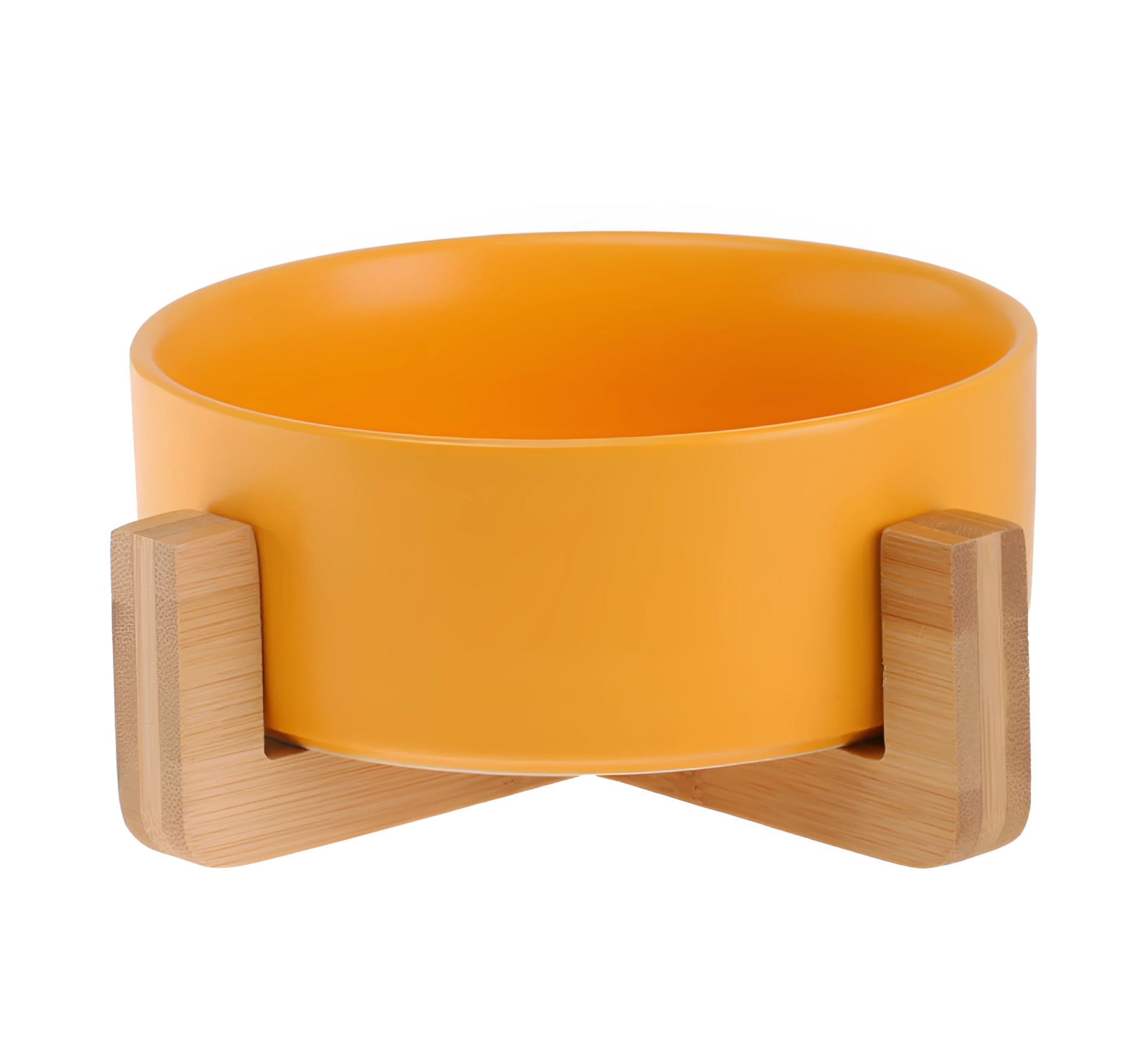 Adjustable bamboo pet feeder with a single colorful sunflower-themed dish, featuring a rectangular base and cylindrical dish design.