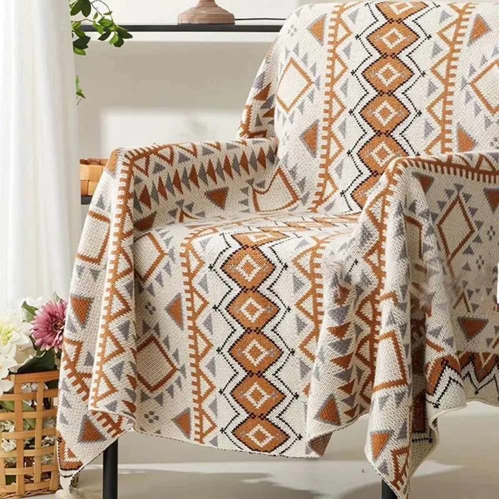 Aztec Pattern Cotton Throw Blanket - Geometric Southwestern Style Decor