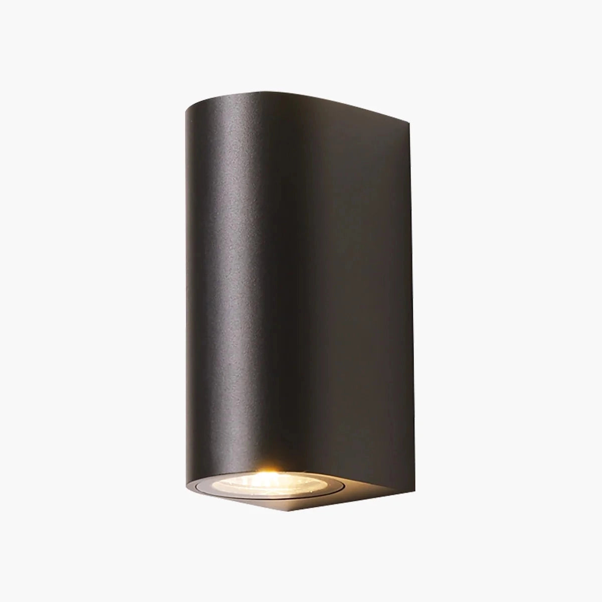 Black LED Cylindrical Outdoor Wall Lamp with Modern Weather-Resistant Sconce, featuring sleek metal and aluminum design.