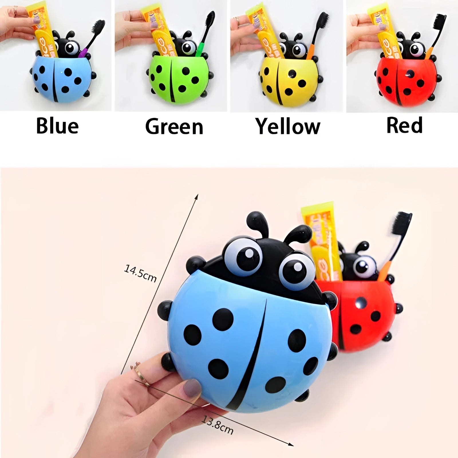 Blue ladybug toy with polka dot pattern, featuring creative design elements and circular shapes.