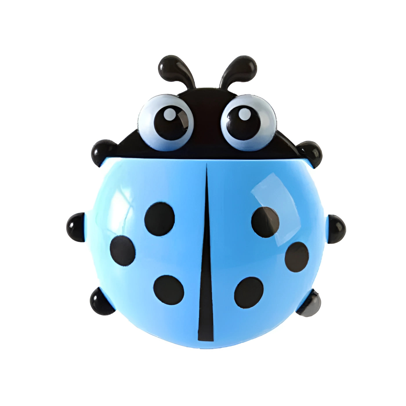 Blue ladybug toy with polka dot pattern, featuring a vibrant electric blue color and circular symmetrical design, made of plastic.