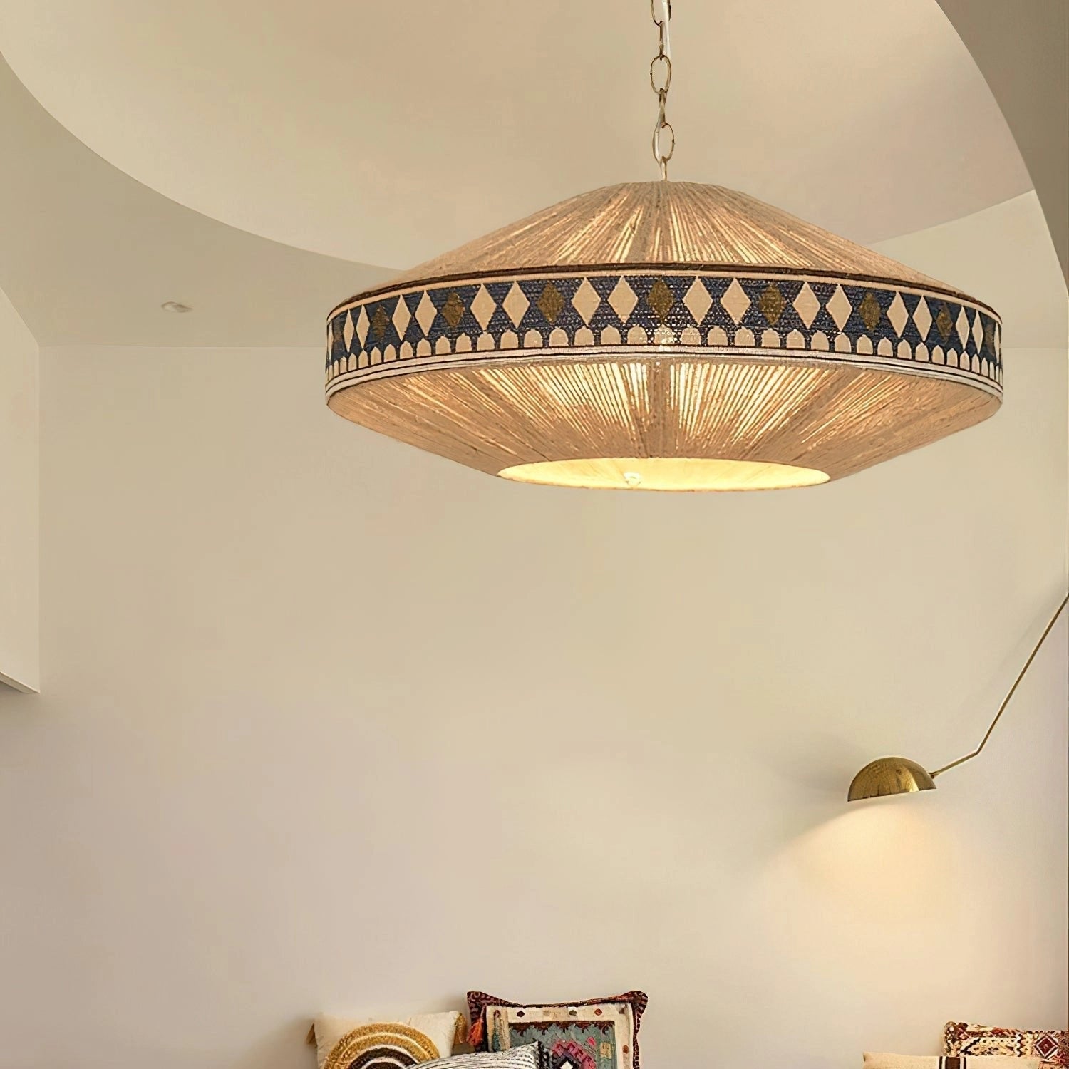 Fermaluce wall or ceiling light & Quagli Illustrated double-sided wooden lampshade - Ready outlet to hang