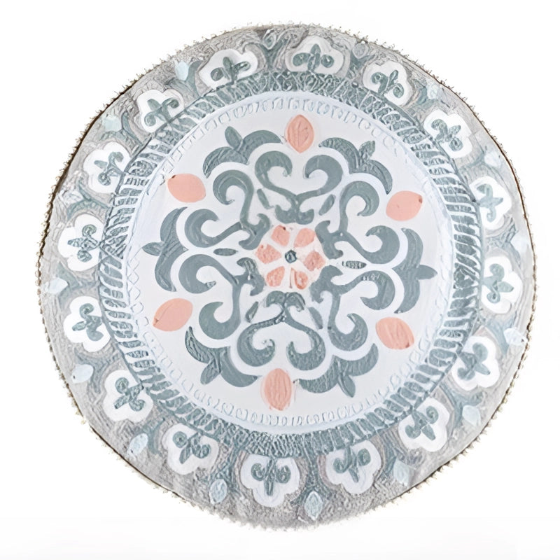 Bohemian Mandala Cotton Rug featuring a round ethnic floral medallion design in shades of gray.