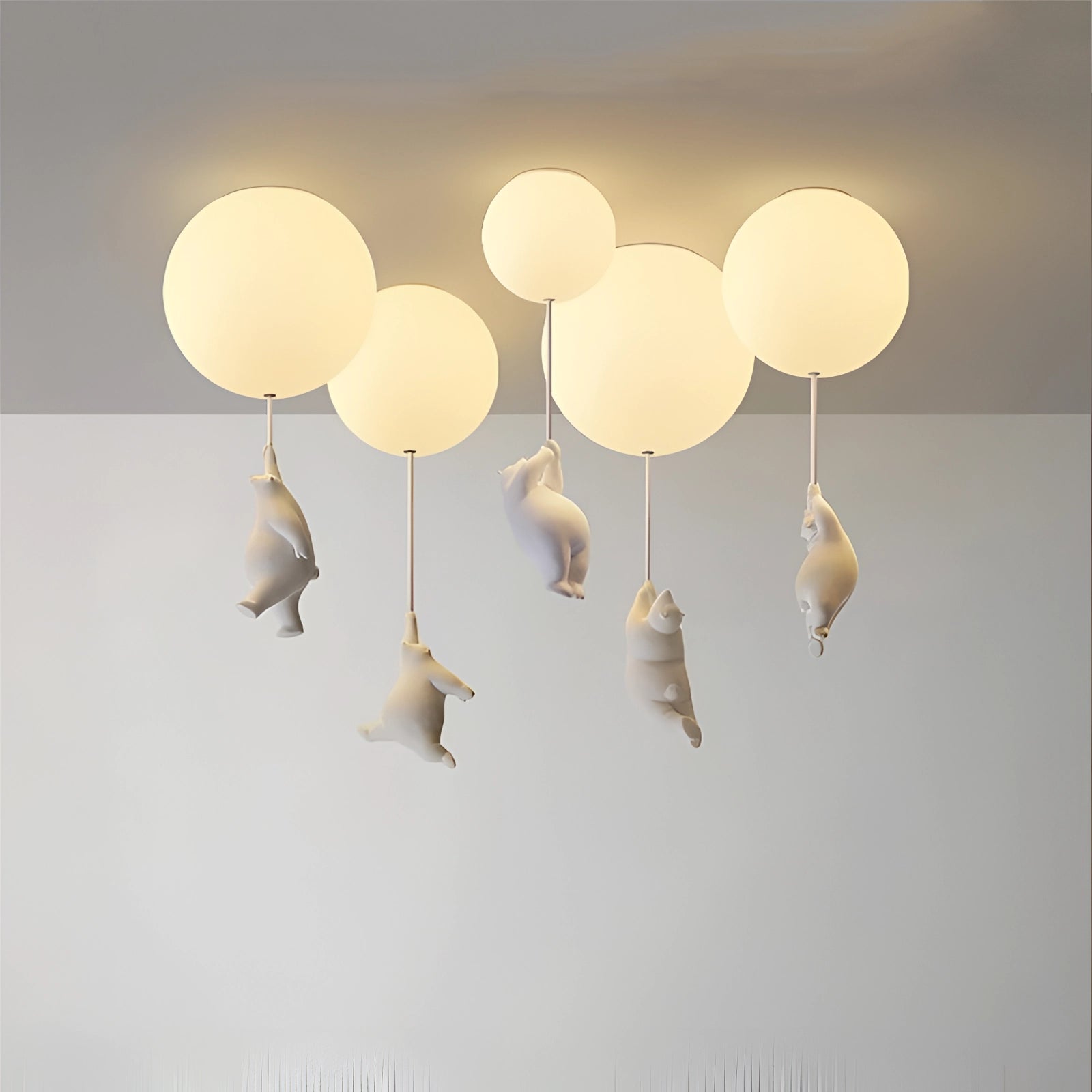 Cat Pendant Light - A modern ceiling fixture with an animal-themed design featuring a circular wooden structure, hanging from the ceiling, casting a warm, artistic glow.