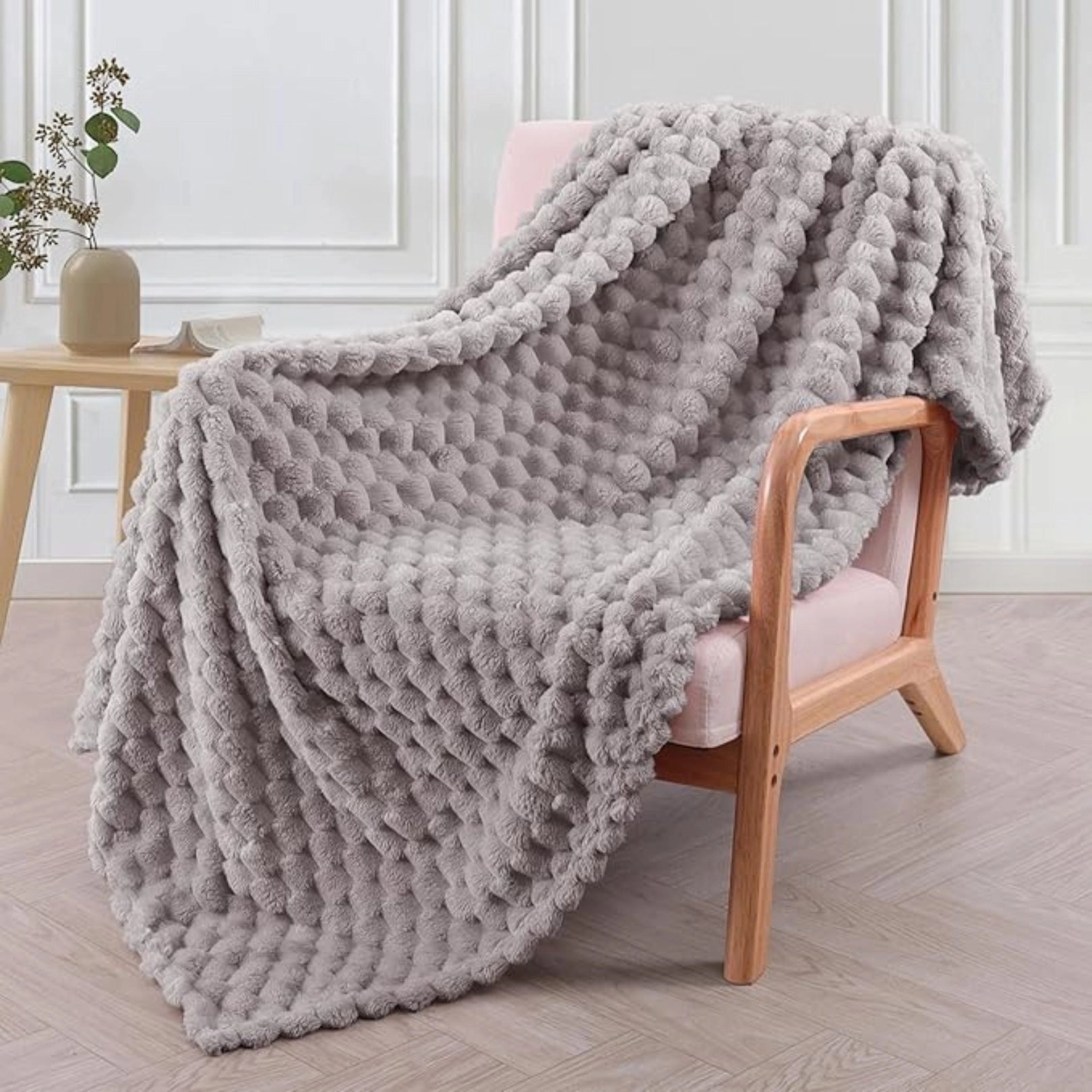 Chunky Knit Throw Blanket - Textured White Plush Armchair Cover