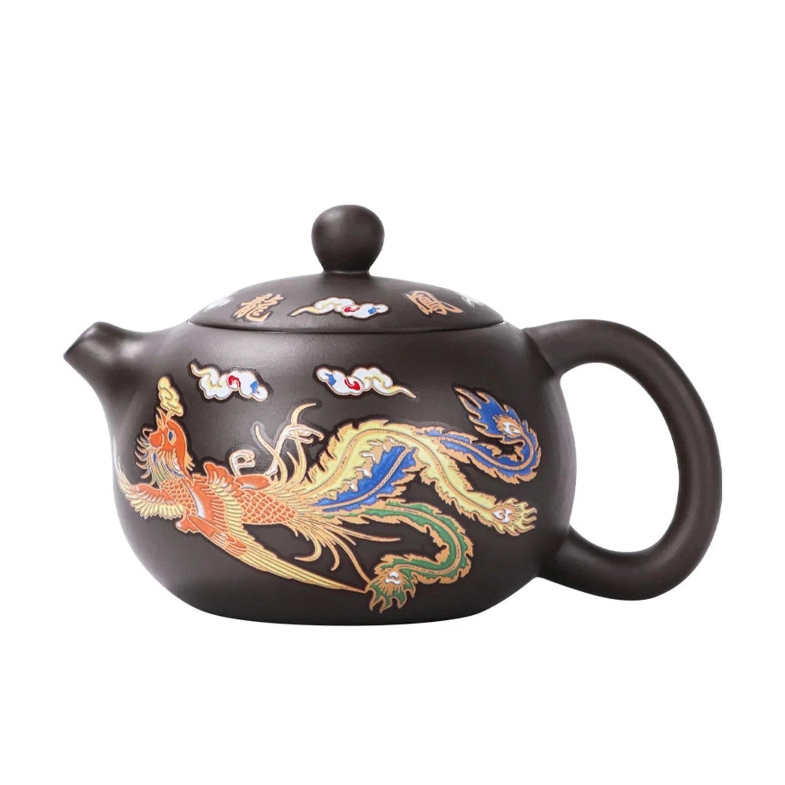 Hand-painted Chinese ceramic teapot with a dragon design, showcasing intricate porcelain craftsmanship. Suitable for serving hot beverages, this heat-resistant teapot is both decorative and functional, ideal for enhancing any table setting.