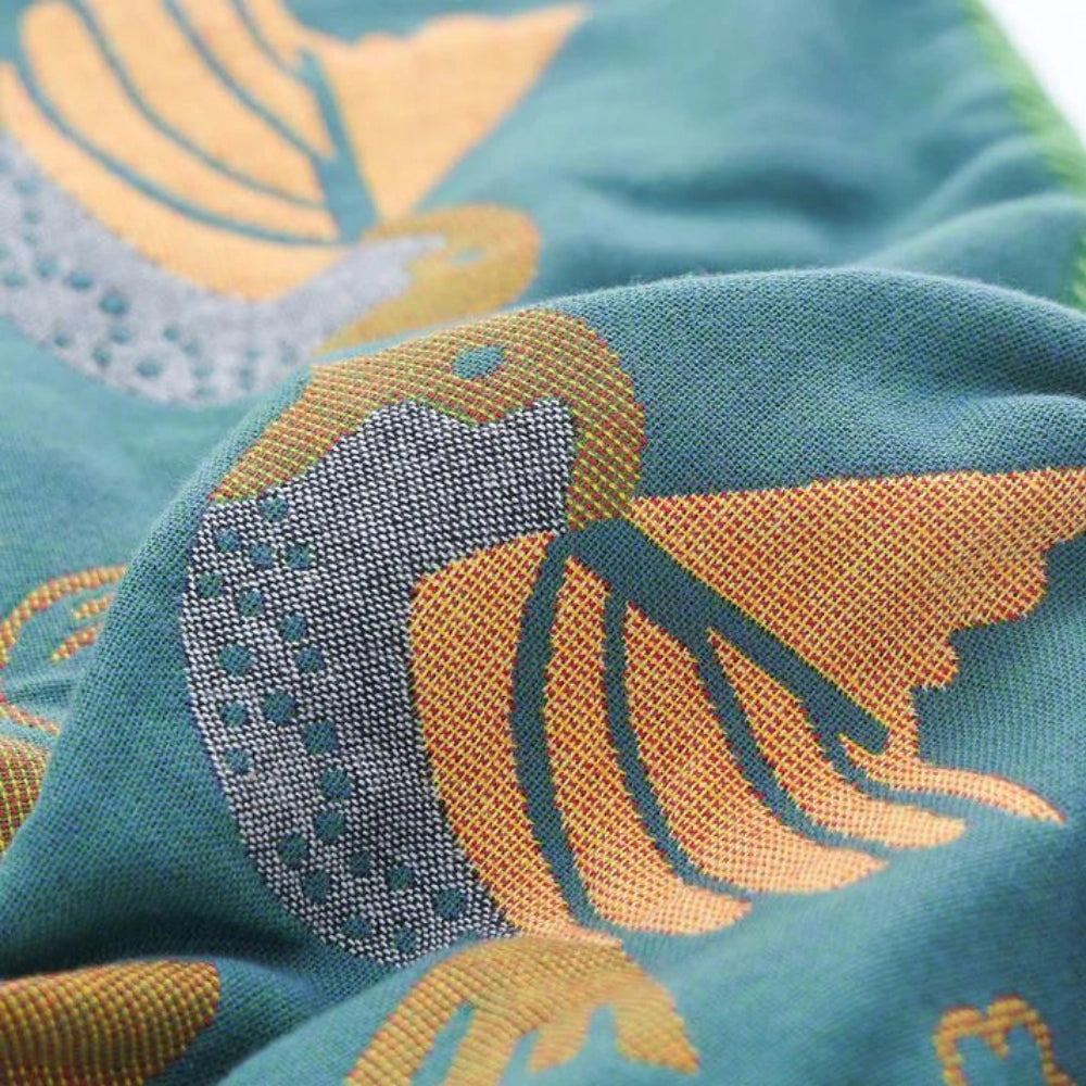 Embroidered Bird Pillows - Teal Folk Art Floral Cushion Covers