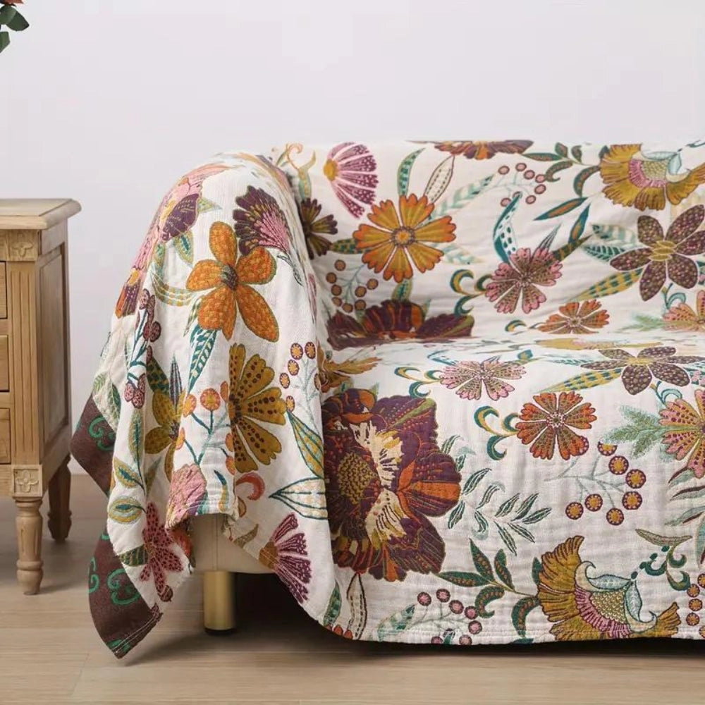 Floral Pattern Throw Blanket - Vibrant Botanical Design, Cozy Decor