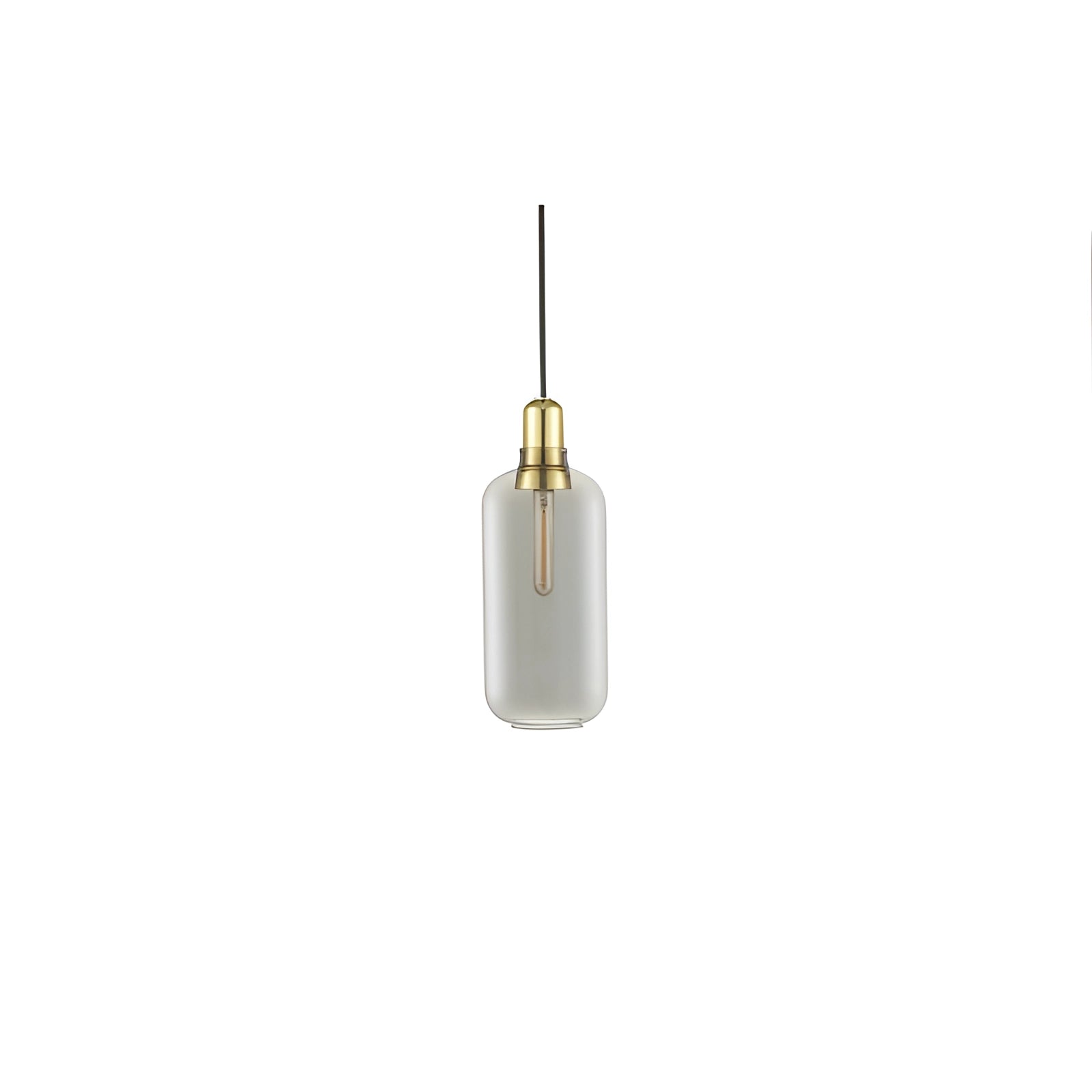 Frosted glass pendant light with a smoke-tinted shade and brass accents, featuring a large Scandinavian minimalist design, suitable for ceiling installations.