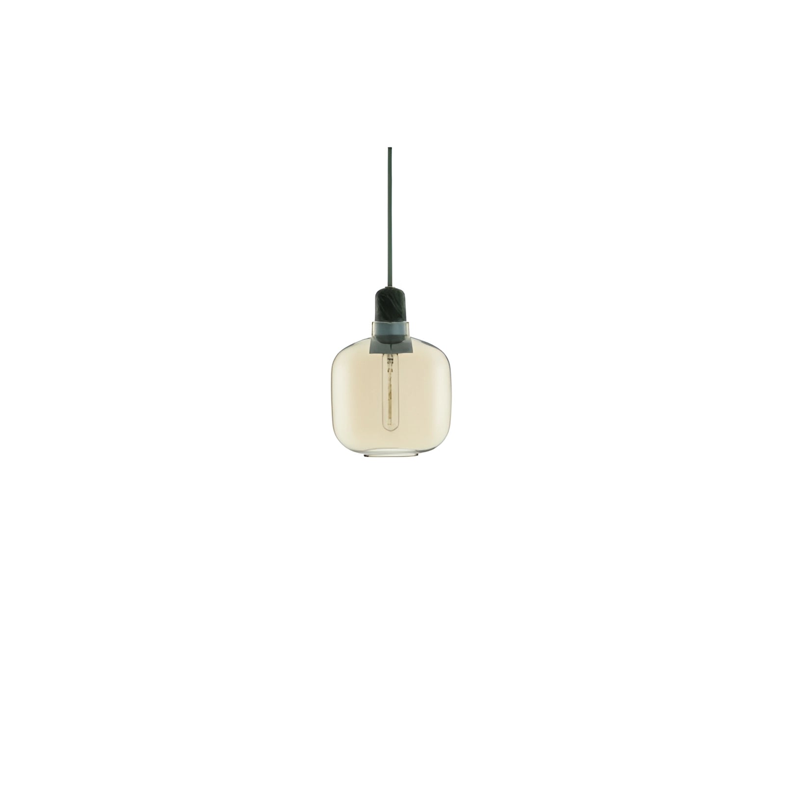 Small frosted glass pendant light with brass accents in a Scandinavian minimalist design, featuring a gold and green color scheme. The ceiling fixture has a circular shape and is suitable for modern interior design.