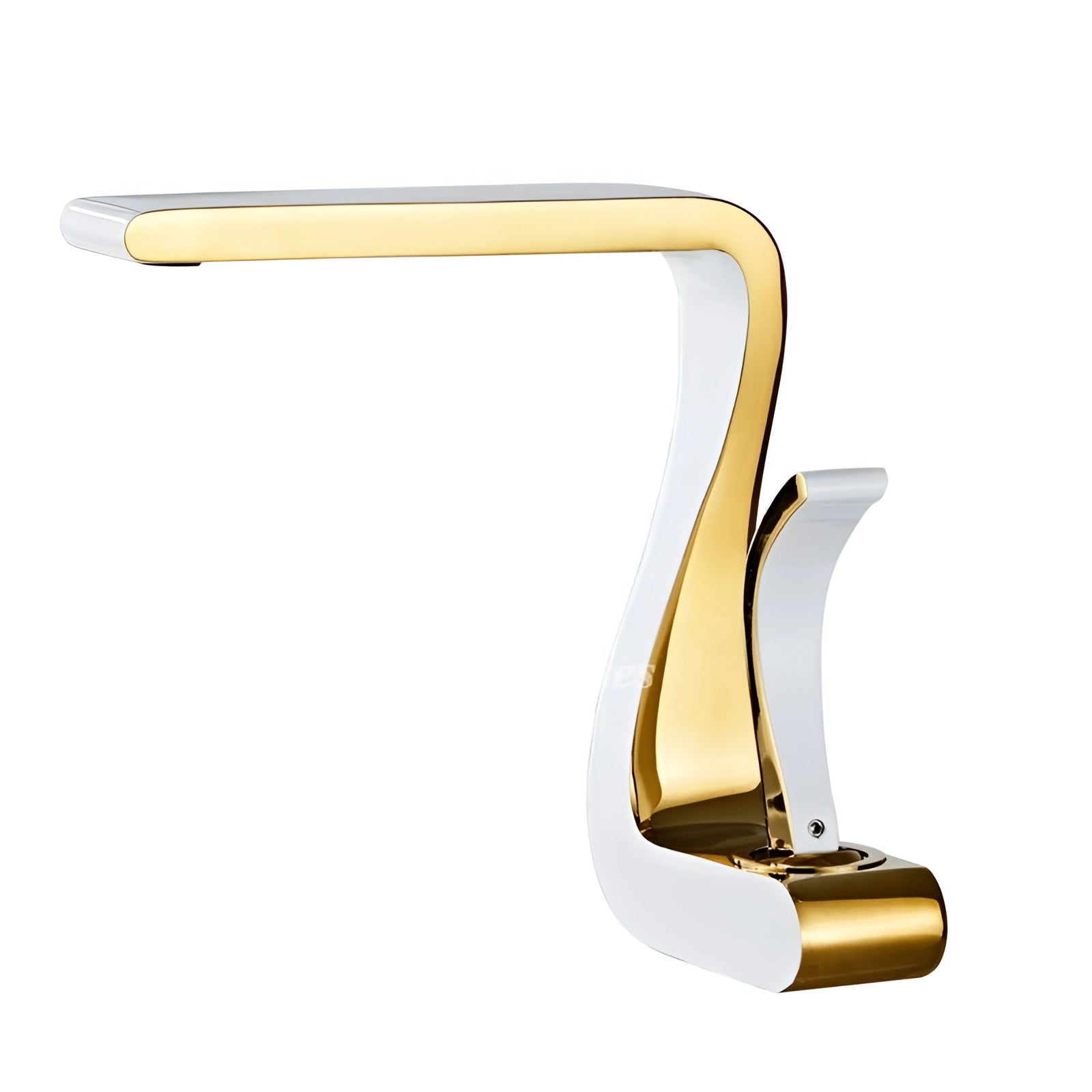 Modern gold bathroom faucet with a sleek square design, luxury finish, and basin mixer tap, crafted from metal.