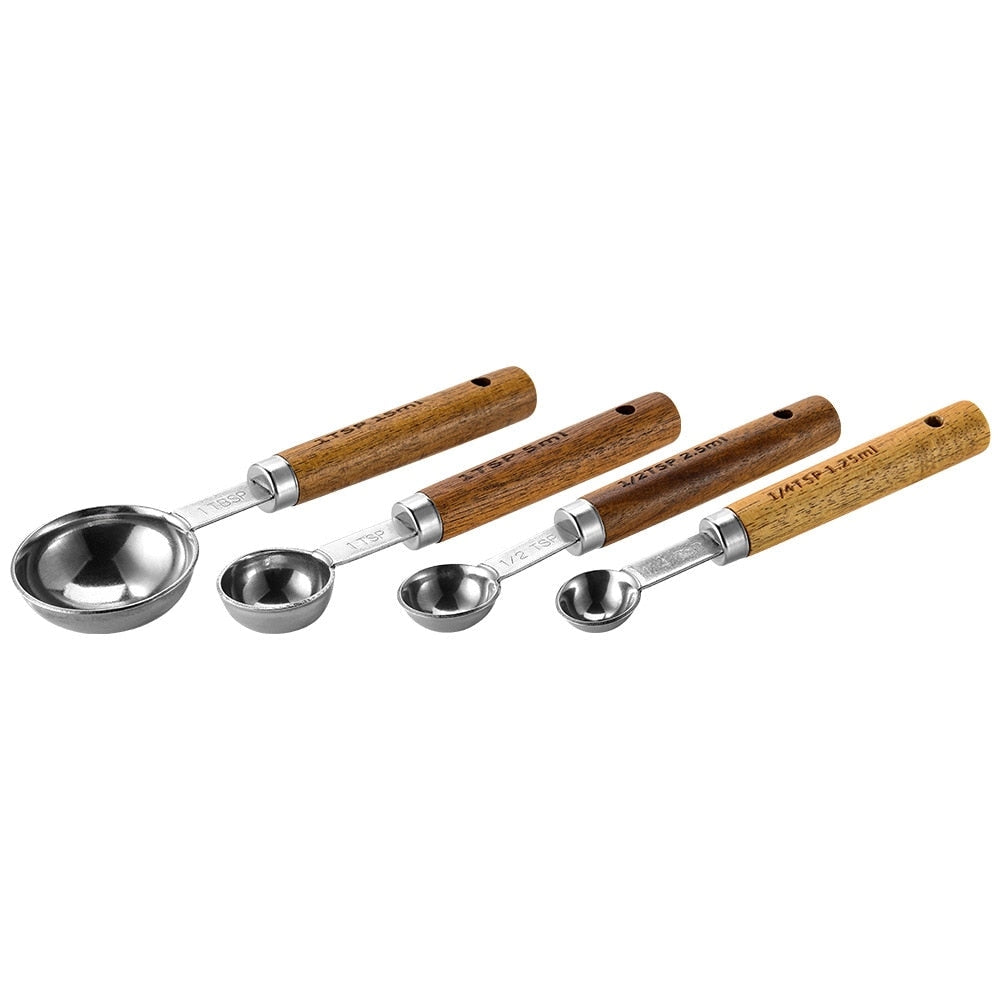 Gold Brass Measuring Cups - Luxury Wood Handle Set for Gourmet Baking