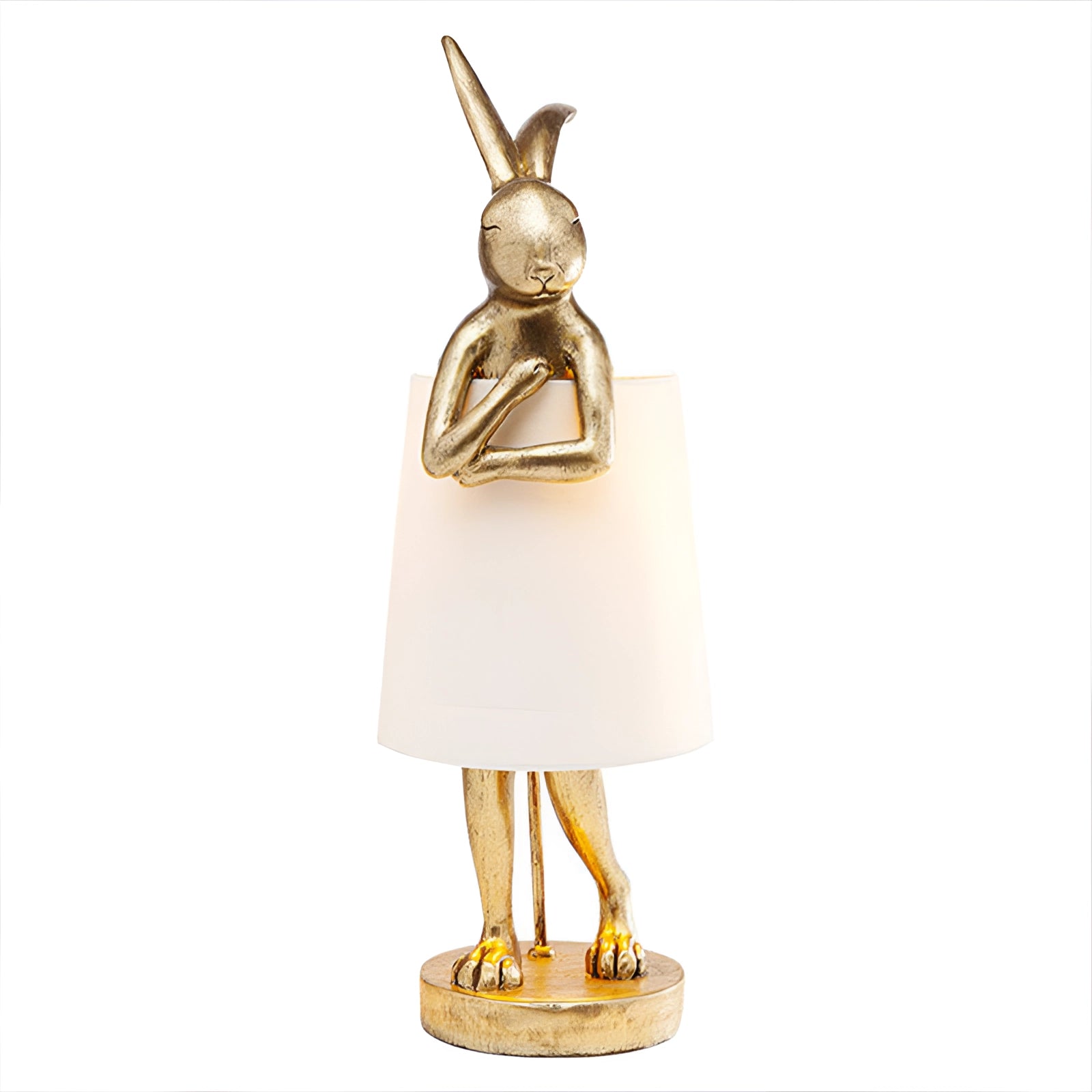 
A luxurious gold rabbit lamp, designed as a bunny figurine, crafted from brass with intricate detailing.