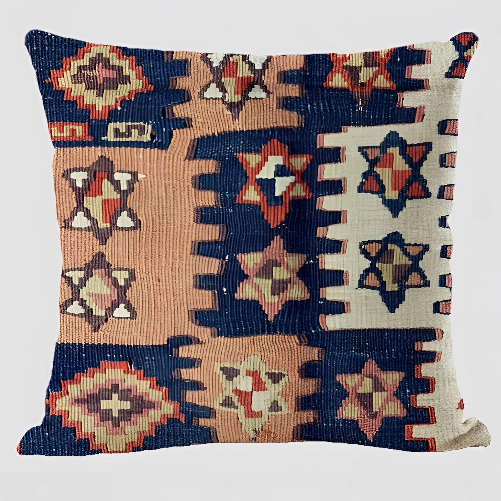 Handwoven kilim cushion in a rectangular shape featuring a brown ethnic bohemian pattern, ideal for southwestern decor.