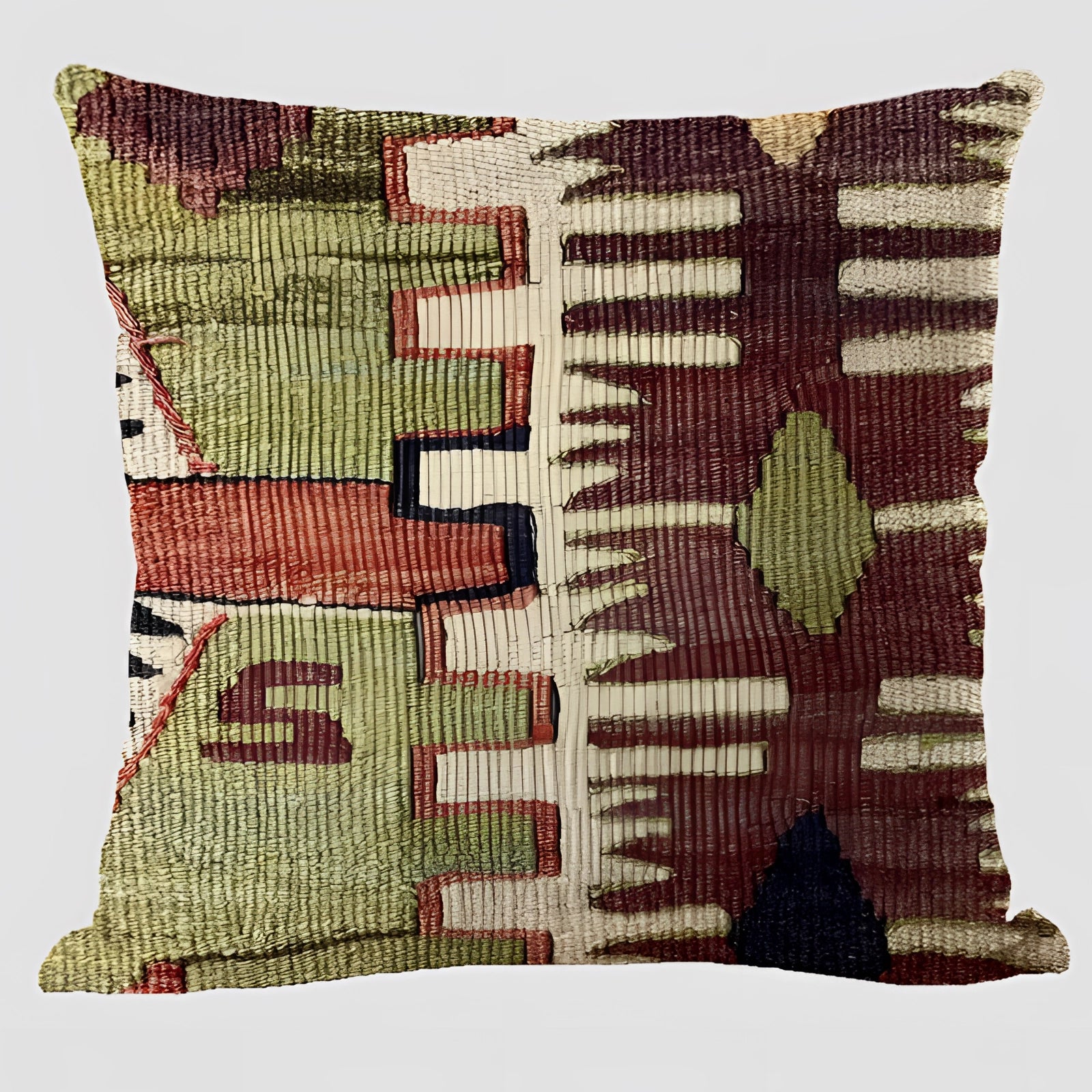 Handwoven Kilim Cushion with an ethnic bohemian design featuring a rectangular shape and vibrant patterns in magenta hues, ideal for Southwestern decor.