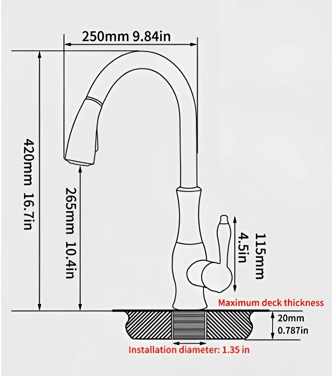 High-arc stainless steel pull-down kitchen faucet with a brushed nickel finish, featuring a sleek and modern design with a single lever handle and a flexible hose for easy maneuverability.