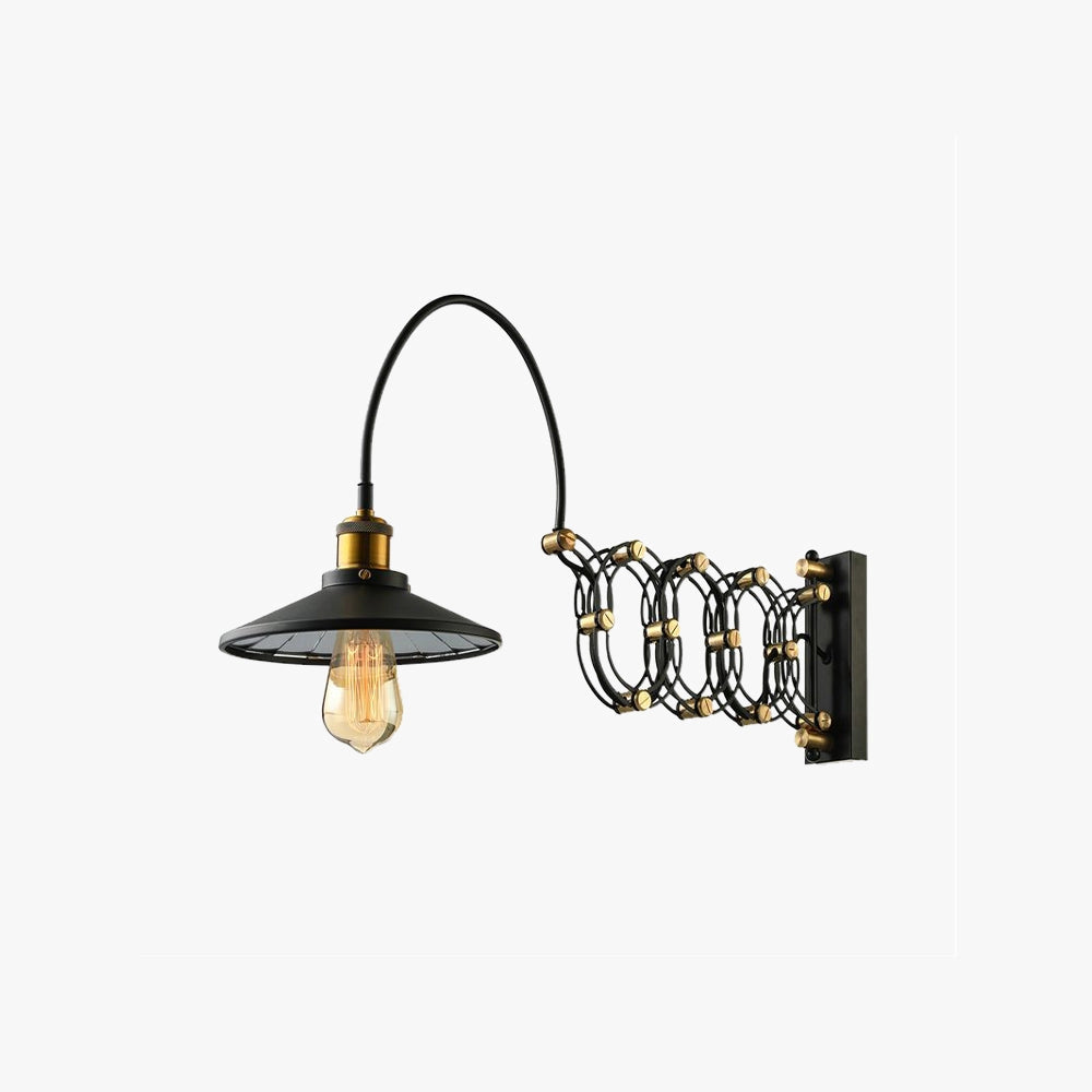 Industrial antique brass adjustable wall sconce with Edison bulb, featuring a metal light fixture design.